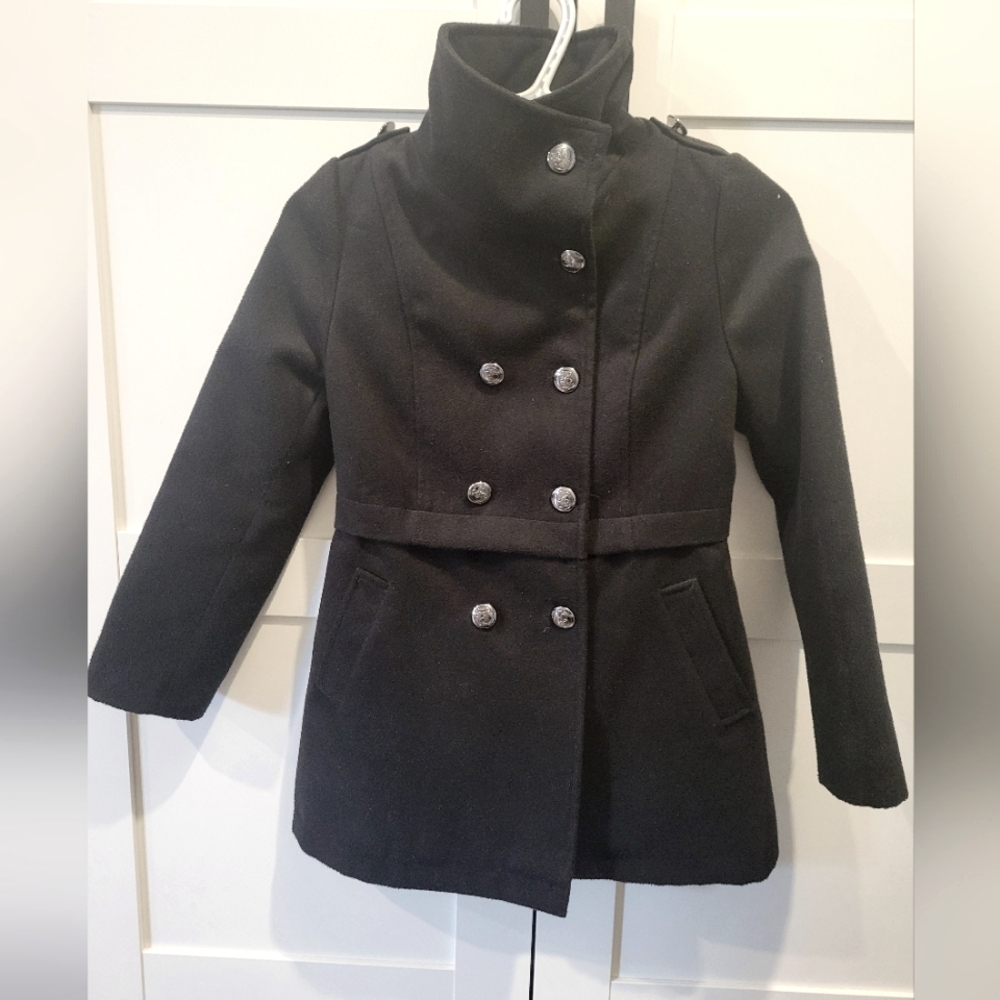 Elegant Black Double-Breasted Girls Coat